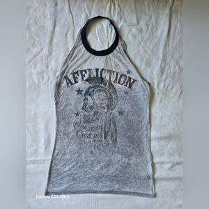Affliction Gray and Black Graphic Tank Top Medium
